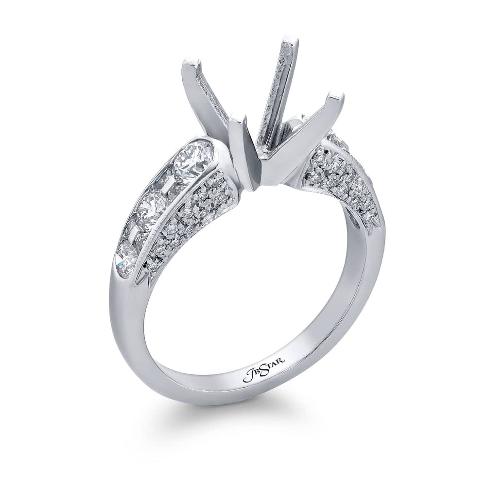Dazzling Brilliance: Our timeless Diamond Semi-mount. These six stunning round diamonds embraced by round and micro pave diamonds are handcrafted in pure platinum.