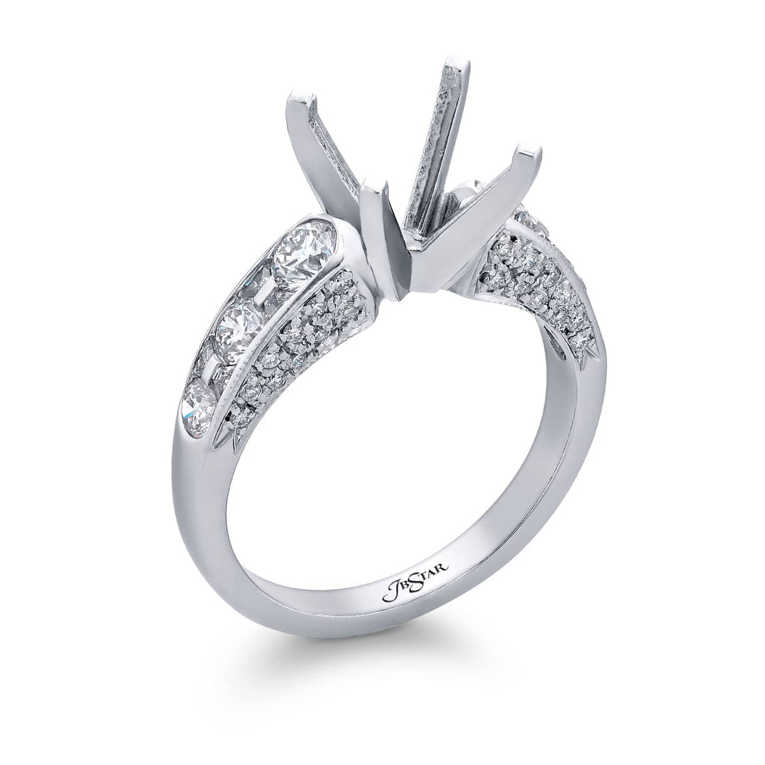 Dazzling Brilliance: Our timeless Diamond Semi-mount. These six stunning round diamonds embraced by round and micro pave diamonds are handcrafted in pure platinum.