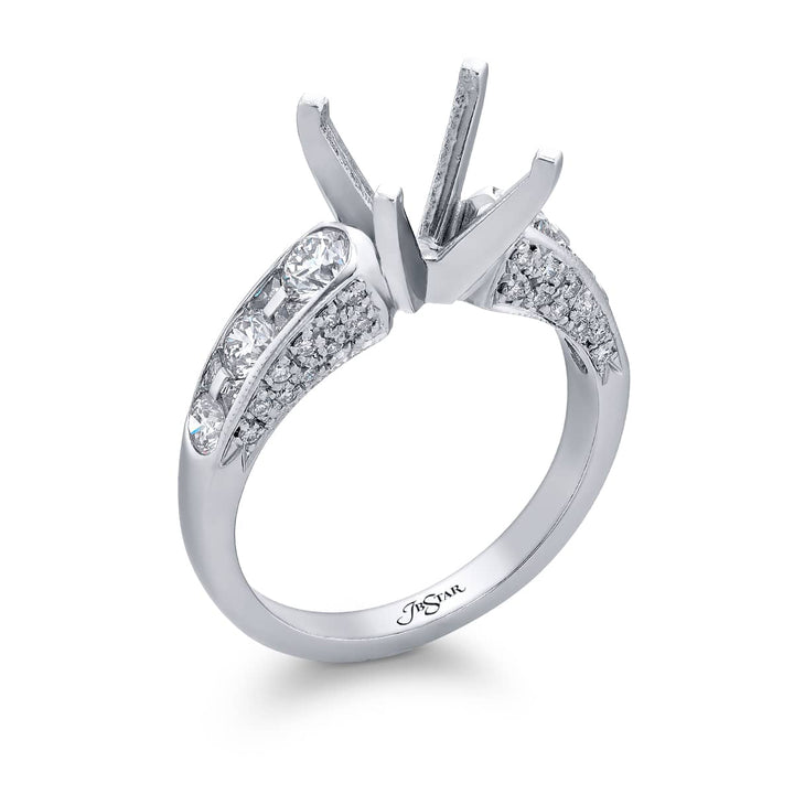 Dazzling Brilliance: Our timeless Diamond Semi-mount. These six stunning round diamonds embraced by round and micro pave diamonds are handcrafted in pure platinum.