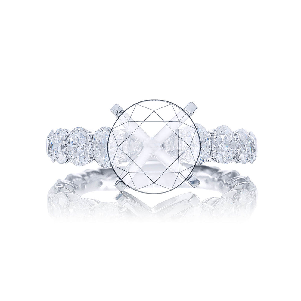 Gorgeous diamond semi-mount featuring 14 graduating round diamonds in a shared prong setting. Handcrafted in pure platinum.