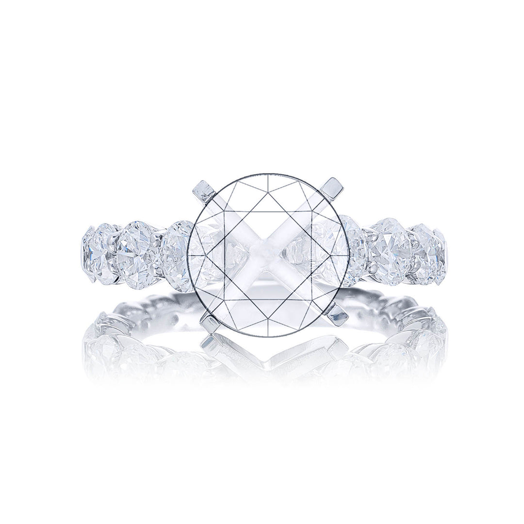 Gorgeous diamond semi-mount featuring 14 graduating round diamonds in a shared prong setting. Handcrafted in pure platinum.