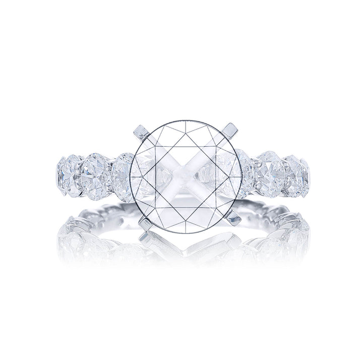 Gorgeous diamond semi-mount featuring 14 graduating round diamonds in a shared prong setting. Handcrafted in pure platinum.