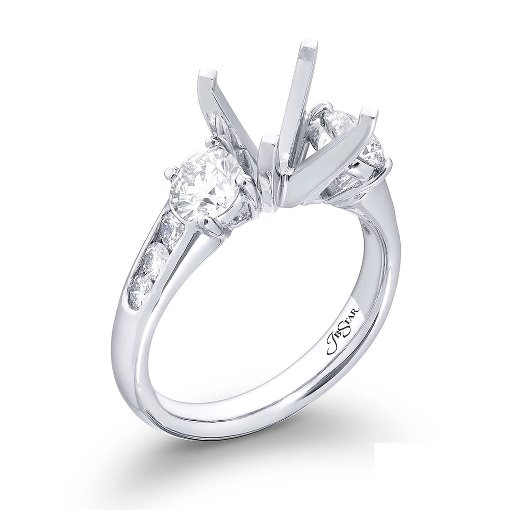 Dazzling Brilliance: Our timeless diamond semi-mount. These round-cut diamonds are accompanied by round diamonds set in a channel and are meticulously handcrafted in pure platinum.