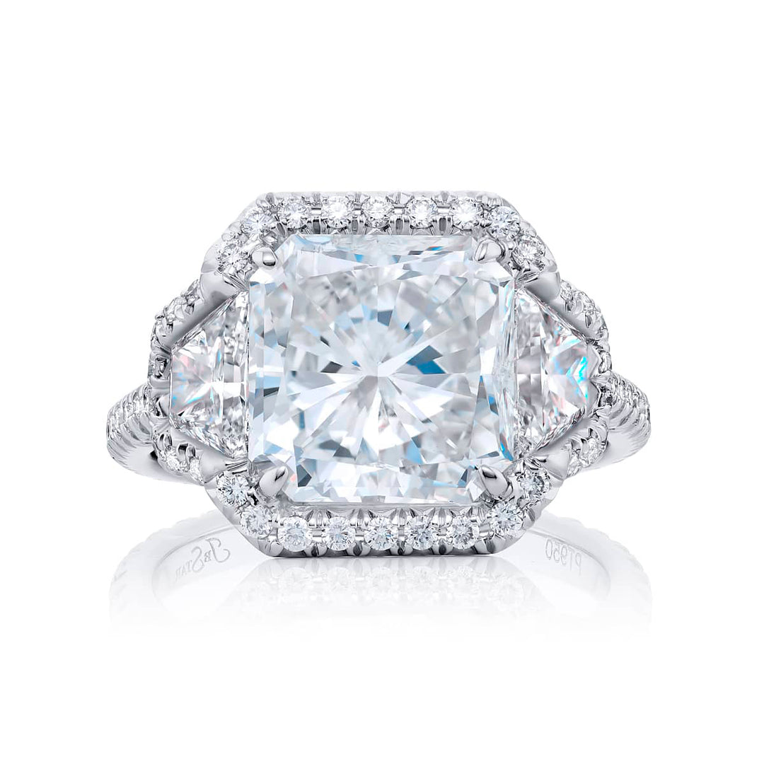 4.26 ct. GIA-Certified Radiant-Cut Diamond Ring with Trapezoid and Micro Pave Accents in Platinum
