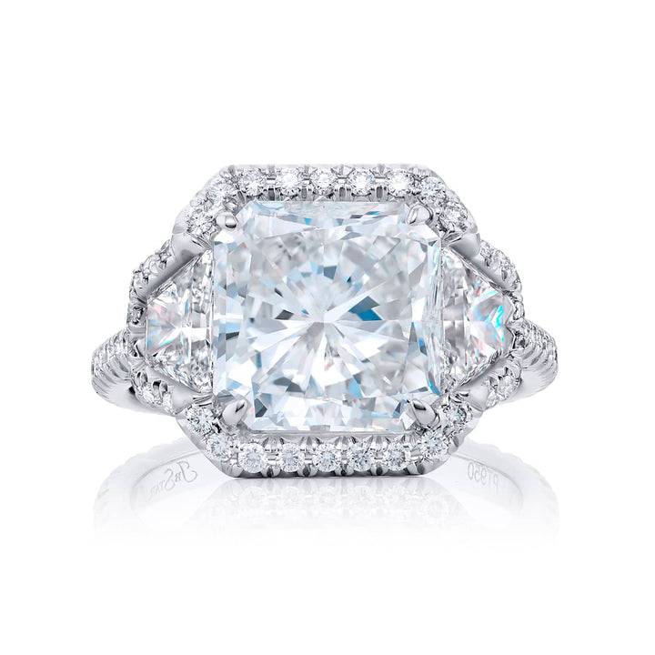 4.26 ct. GIA-Certified Radiant-Cut Diamond Ring with Trapezoid and Micro Pave Accents in Platinum