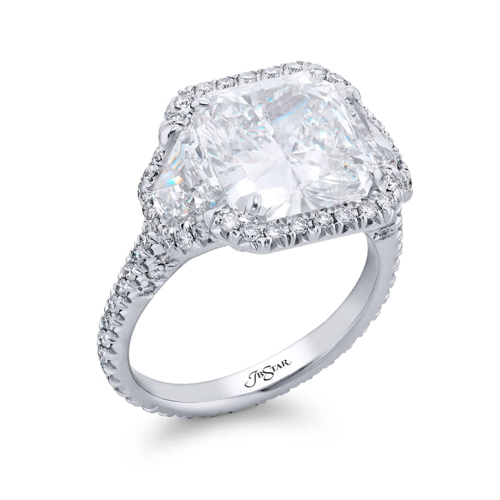 4.26 ct. GIA-Certified Radiant-Cut Diamond Ring with Trapezoid and Micro Pave Accents in Platinum