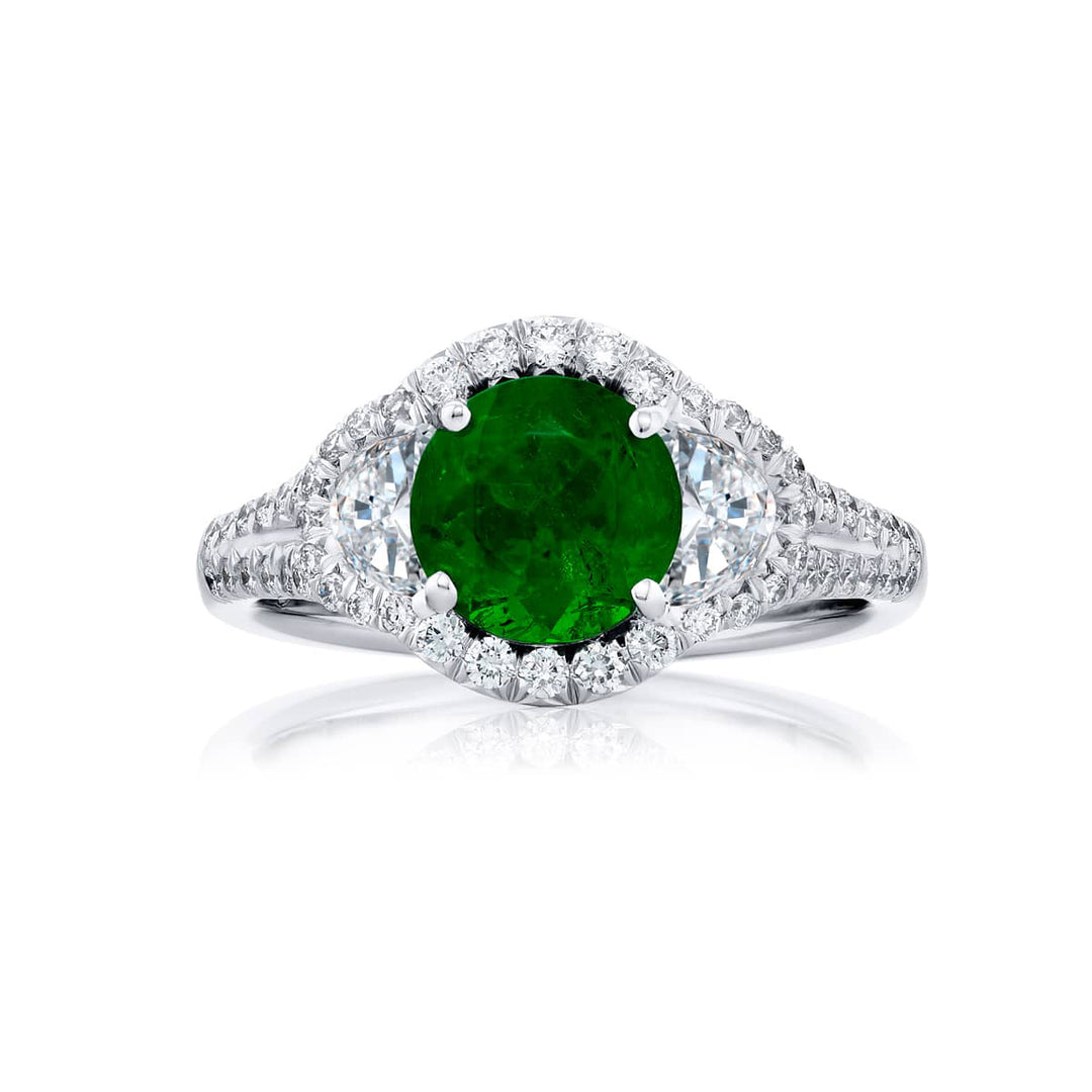 Platinum Round Vivid Emerald Certified Micro Pave Ring