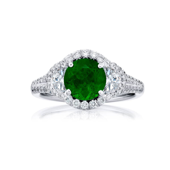 Platinum Round Vivid Emerald Certified Micro Pave Ring
