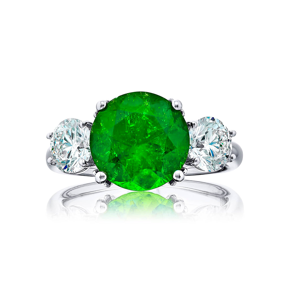 Platinum Round Colombian Vivid Emerald Certified Ring