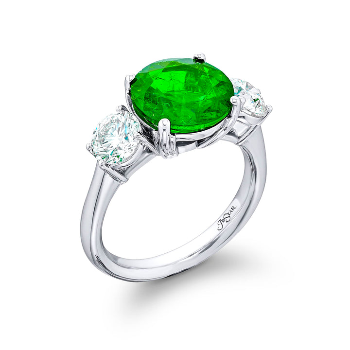 Platinum Round Colombian Vivid Emerald Certified Ring