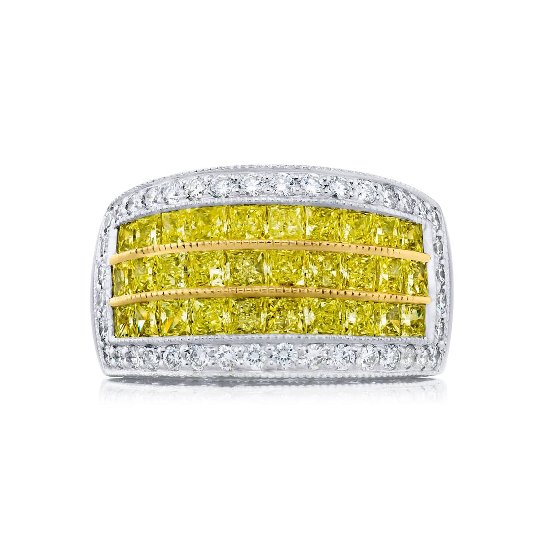 18K Yellow Gold and Platinum Multi-Row Fancy Yellow Diamond Band