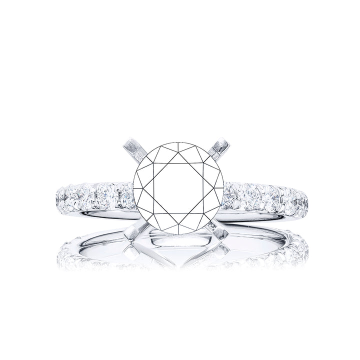 Gorgeous diamond semi-mount featuring 16 round diamonds in a shared prong design. Handcrafted in pure platinum.