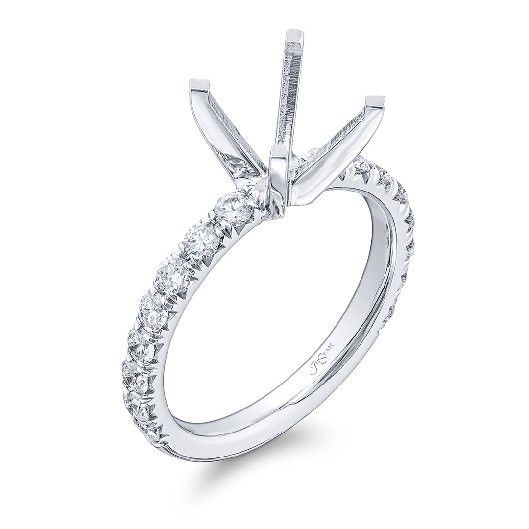 Gorgeous diamond semi-mount featuring 16 round diamonds in a shared prong design. Handcrafted in pure platinum.