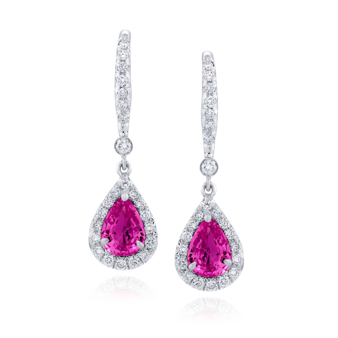 Platinum Pear-Shaped Pink Sapphire Drop Earrings