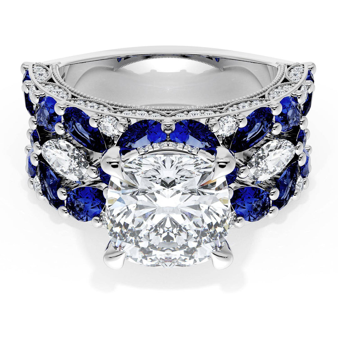 Cushion Solitaire Engagement Ring w/ Marquise & Pear Band