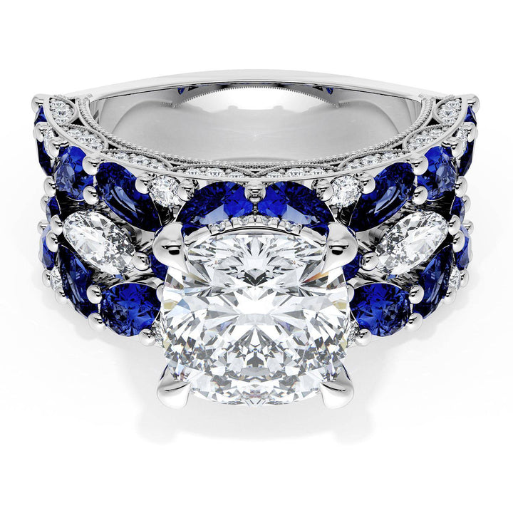 Cushion Solitaire Engagement Ring w/ Marquise & Pear Band