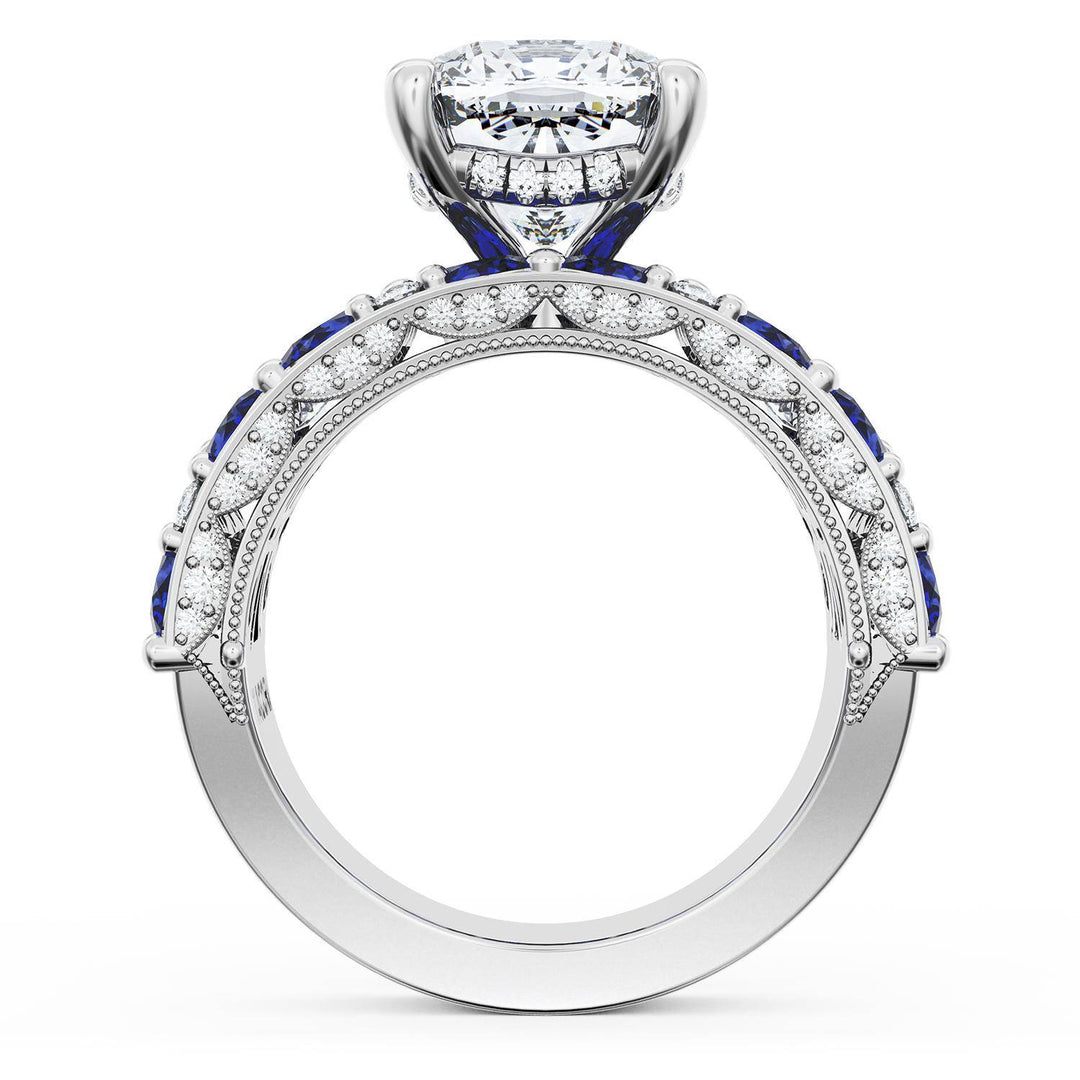 Cushion Solitaire Engagement Ring w/ Marquise & Pear Band