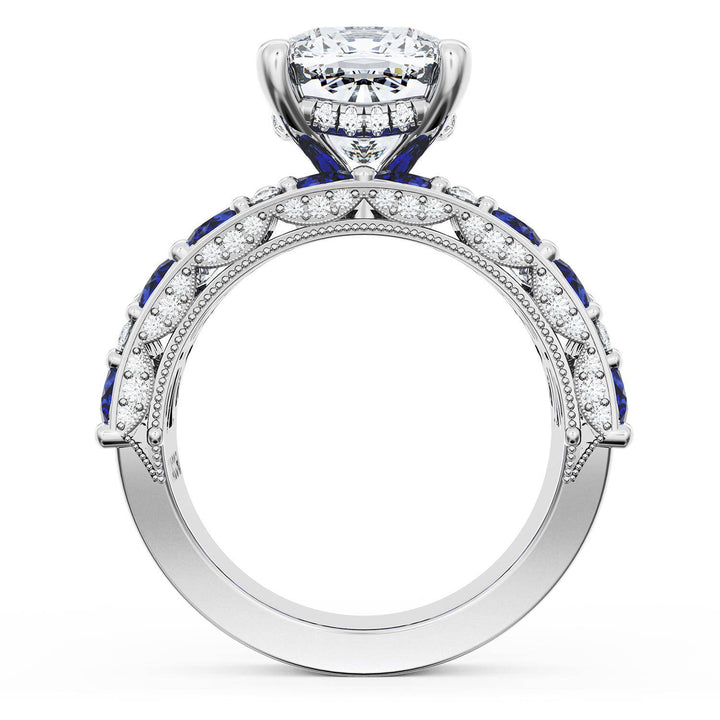 Cushion Solitaire Engagement Ring w/ Marquise & Pear Band