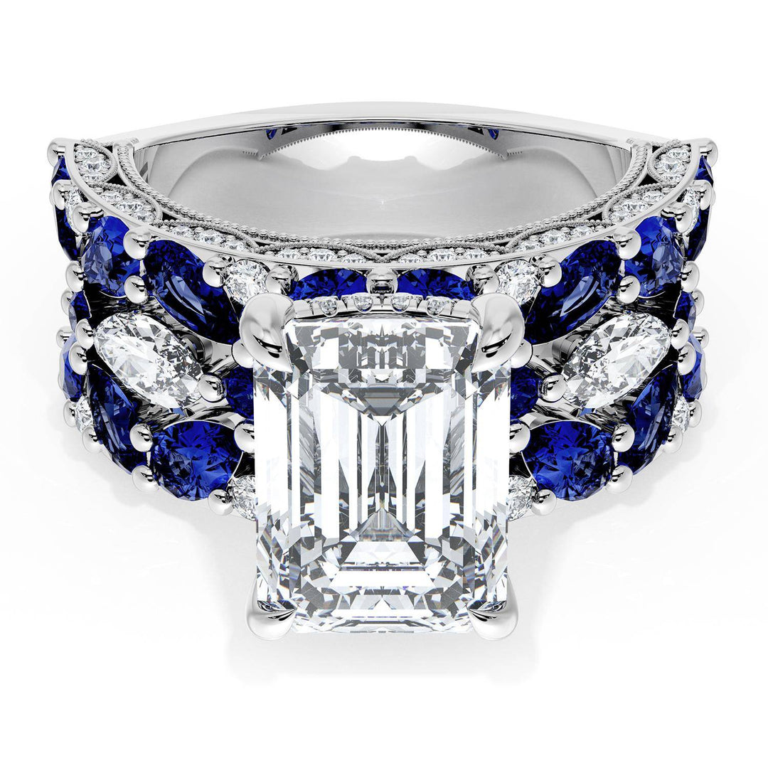 Emerald Solitaire Engagement Ring w/ Marquise & Pear Band