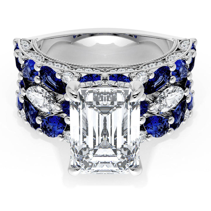 Emerald Solitaire Engagement Ring w/ Marquise & Pear Band