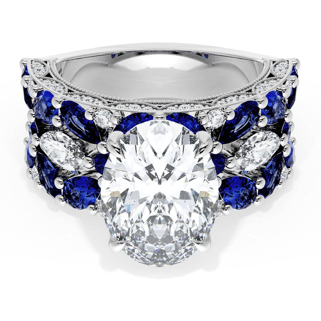Oval Solitaire Engagement Ring w/ Marquise & Pear Band