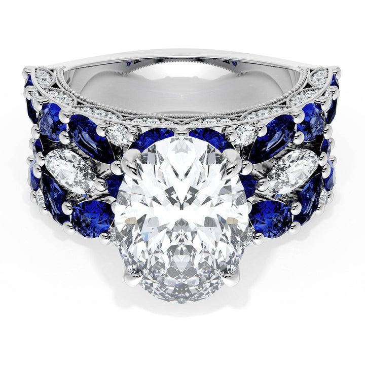 Oval Solitaire Engagement Ring w/ Marquise & Pear Band