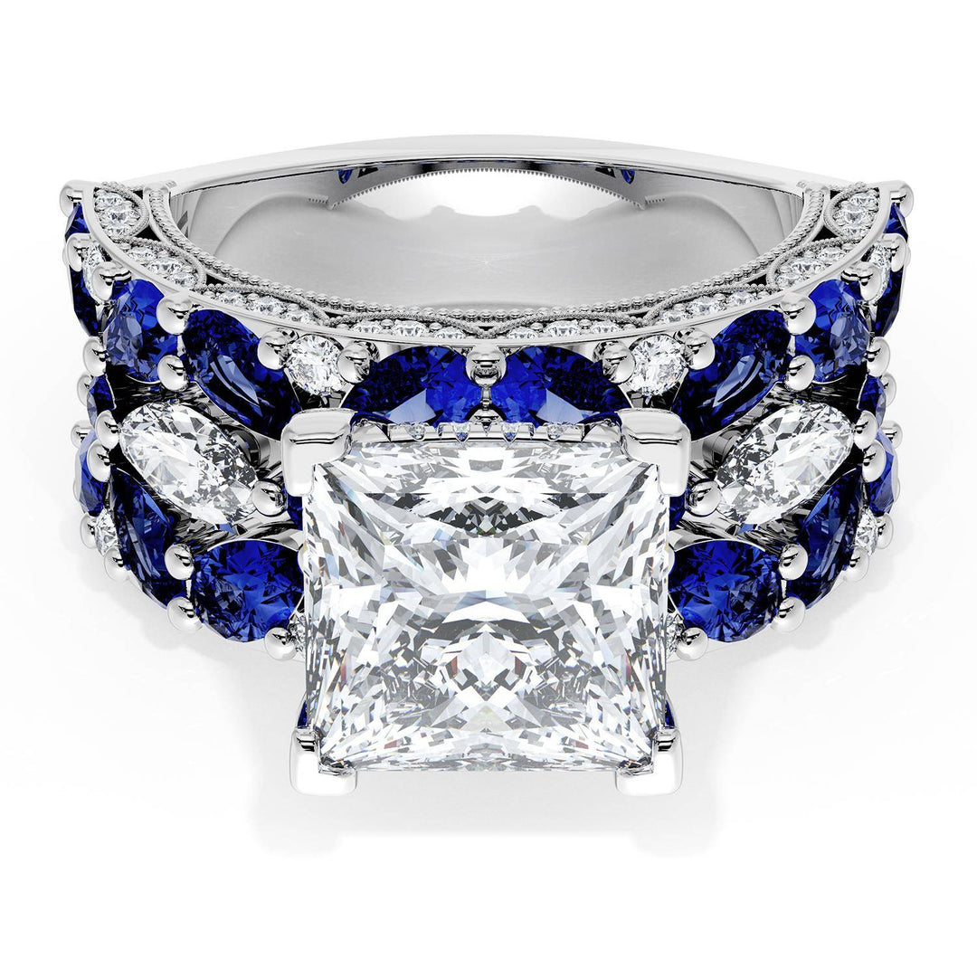 Princess Solitaire Engagement Ring w/ Marquise & Pear Band