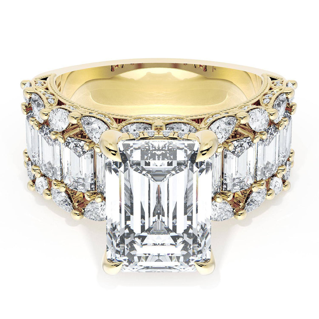 Emerald Solitaire Engagement Ring w/ Emerald & Pear Band