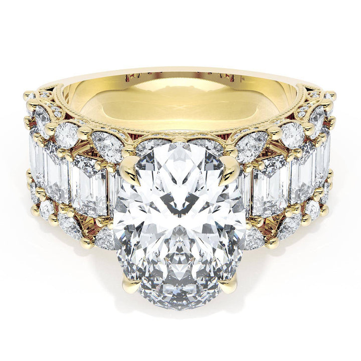 Oval Solitaire Engagement Ring w/ Emerald & Pear Band