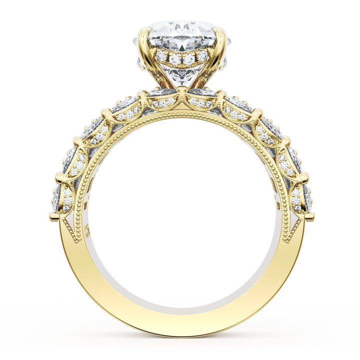 Oval Solitaire Engagement Ring w/ Emerald & Pear Band
