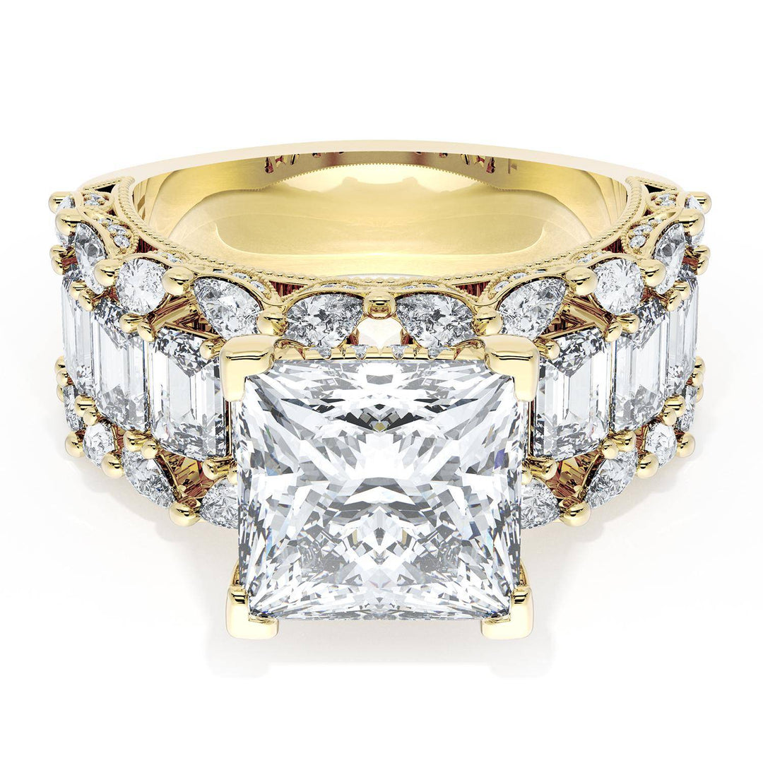 Princess Solitaire Engagement Ring w/ Emerald & Pear Band