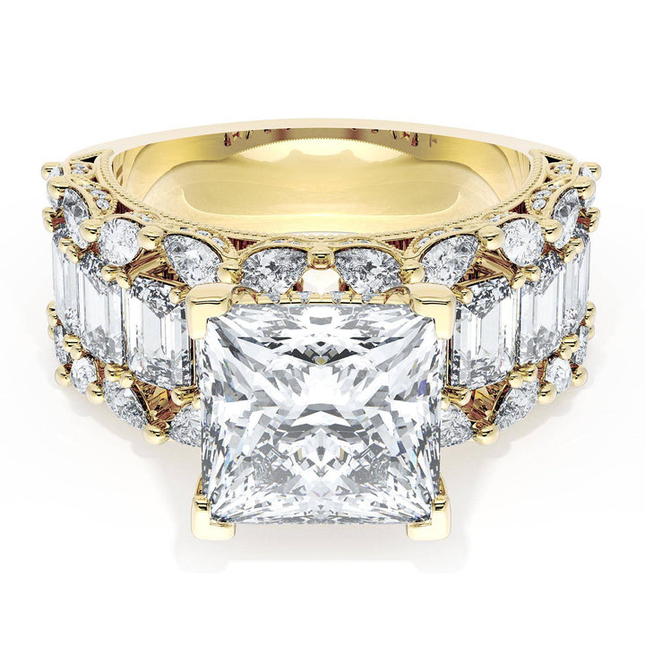 Princess Solitaire Engagement Ring w/ Emerald & Pear Band
