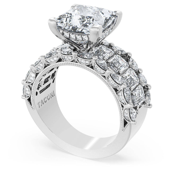 Princess Solitaire Engagement Ring w/ Emerald & Pear Band