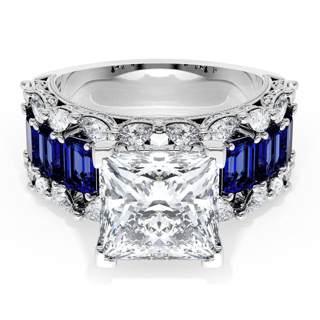 Princess Solitaire Engagement Ring w/ Emerald & Pear Band