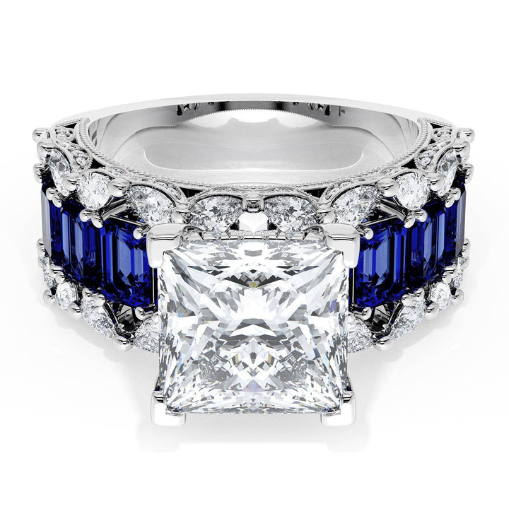 Princess Solitaire Engagement Ring w/ Emerald & Pear Band