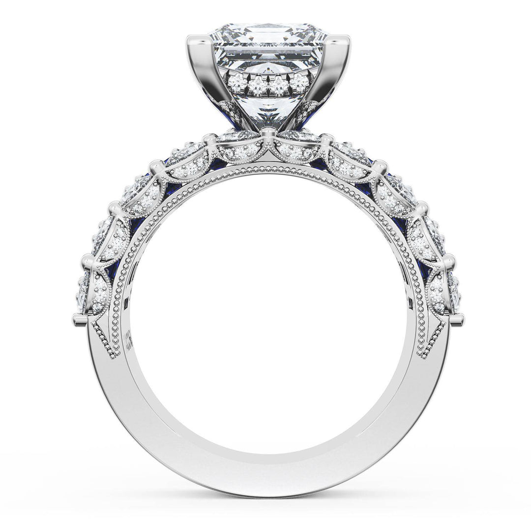 Princess Solitaire Engagement Ring w/ Emerald & Pear Band