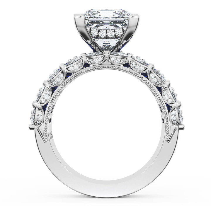 Princess Solitaire Engagement Ring w/ Emerald & Pear Band