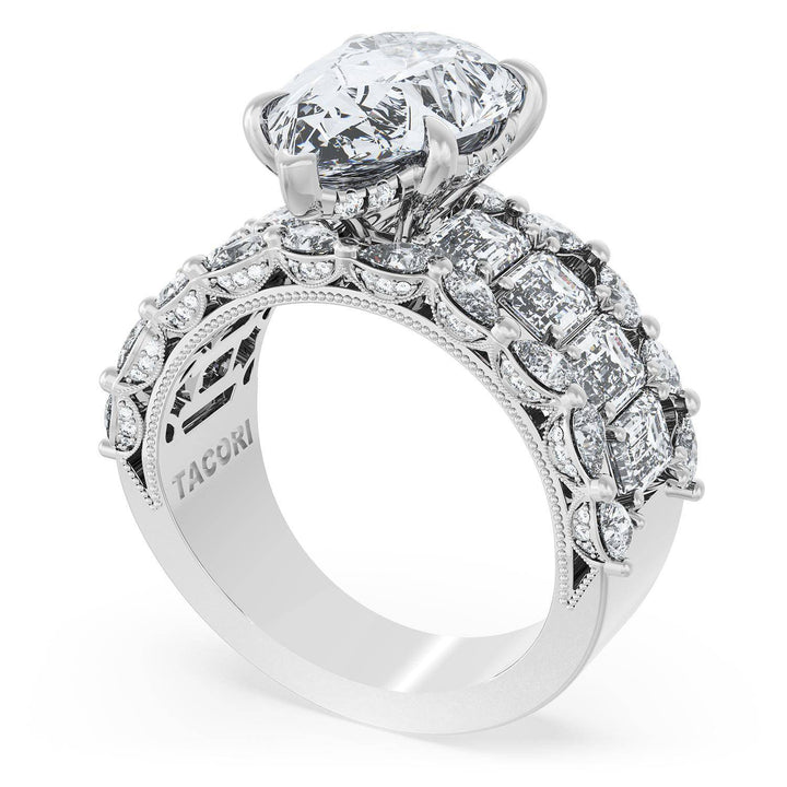 Pear Solitaire Engagement Ring w/ Emerald & Pear Band