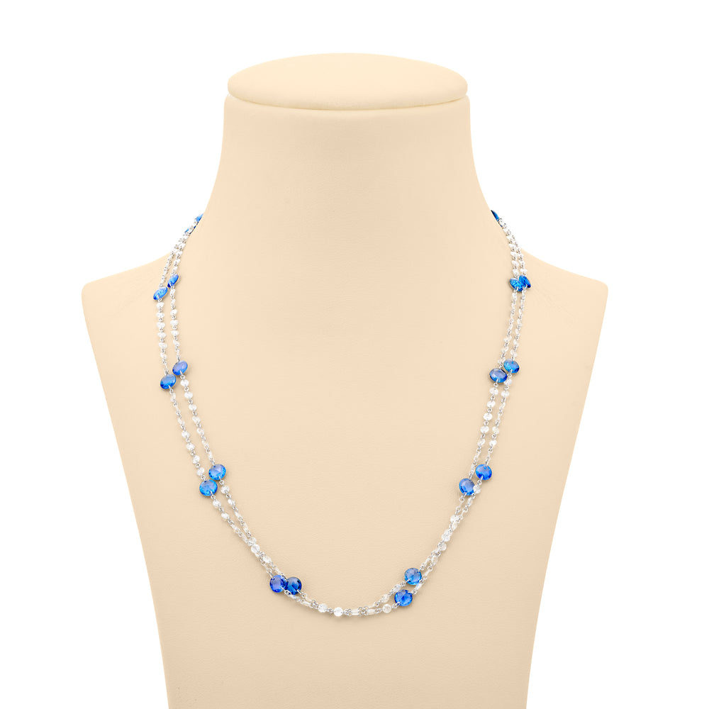 Platinum Round Sapphire and Rose-Cut Diamond Necklace
