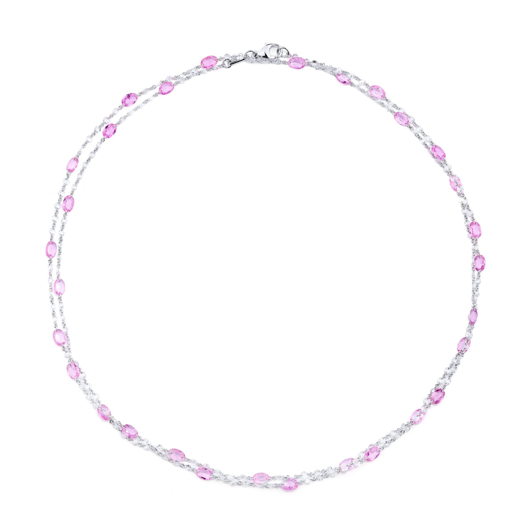 Platinum Oval Pink Sapphire & Briolette Diamond 36 inch Chain