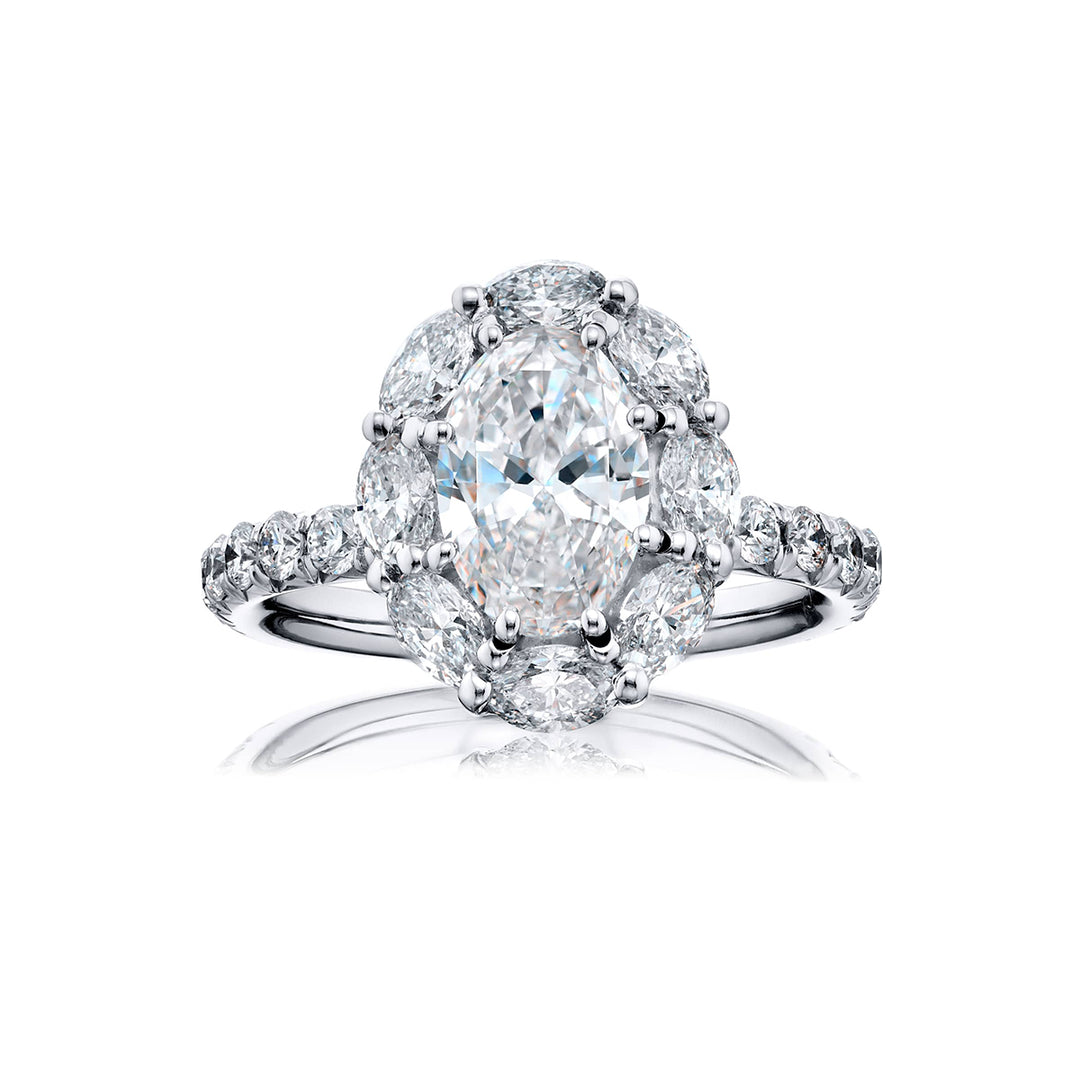 1.30 ct. GIA-Certified Oval-Cut Diamond Ring with Oval and Micro Pave Accents in Platinum