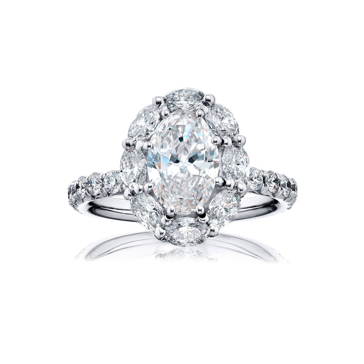 1.30 ct. GIA-Certified Oval-Cut Diamond Ring with Oval and Micro Pave Accents in Platinum