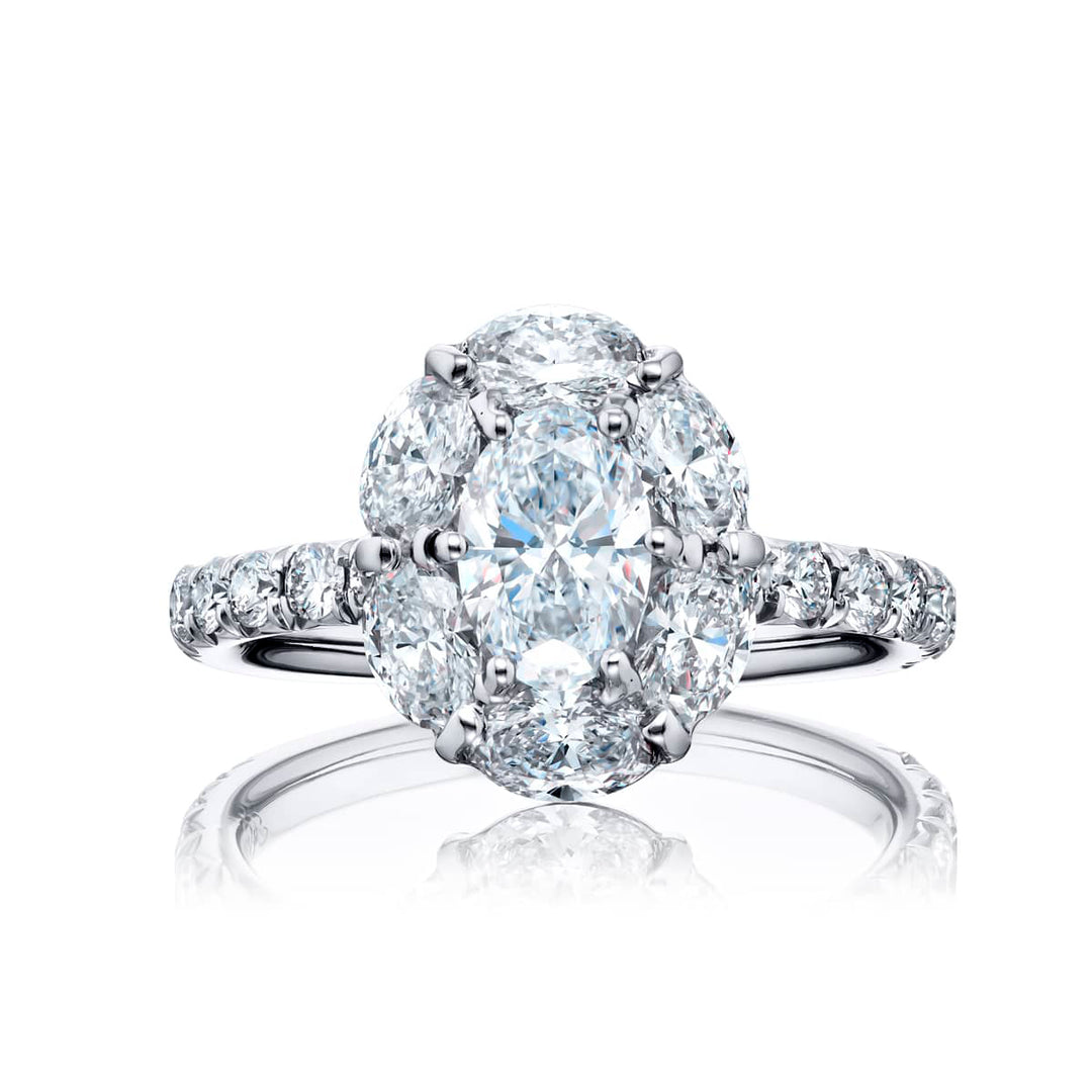 0.71 ct. GIA-Certified Oval-Cut Diamond Ring with Oval and Round Accents in Platinum