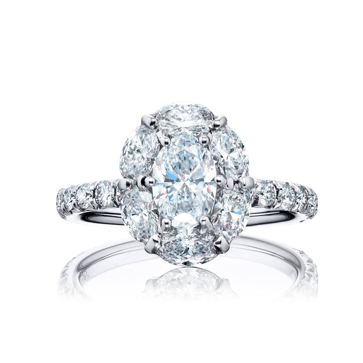 0.71 ct. GIA-Certified Oval-Cut Diamond Ring with Oval and Round Accents in Platinum