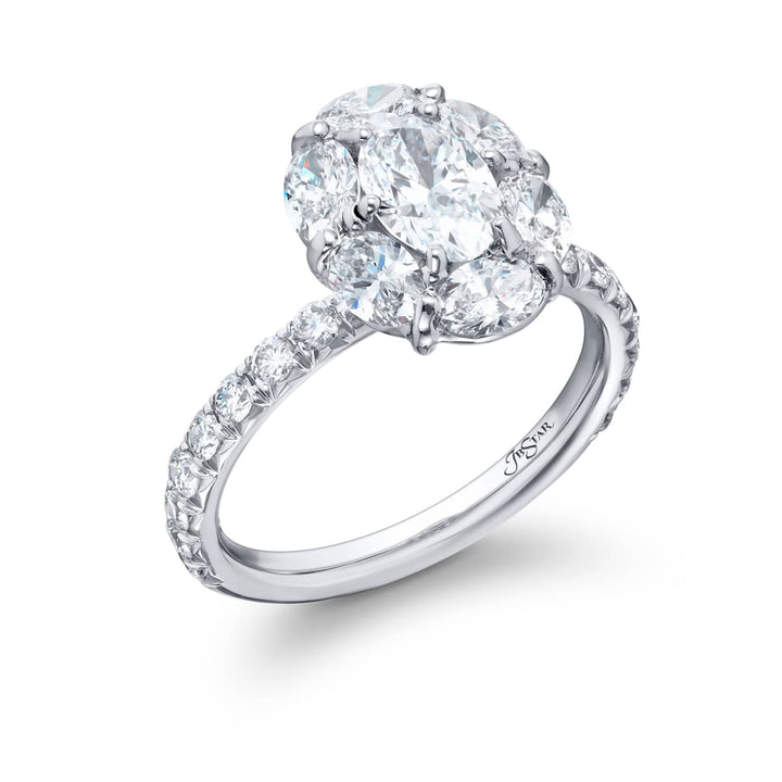 0.71 ct. GIA-Certified Oval-Cut Diamond Ring with Oval and Round Accents in Platinum