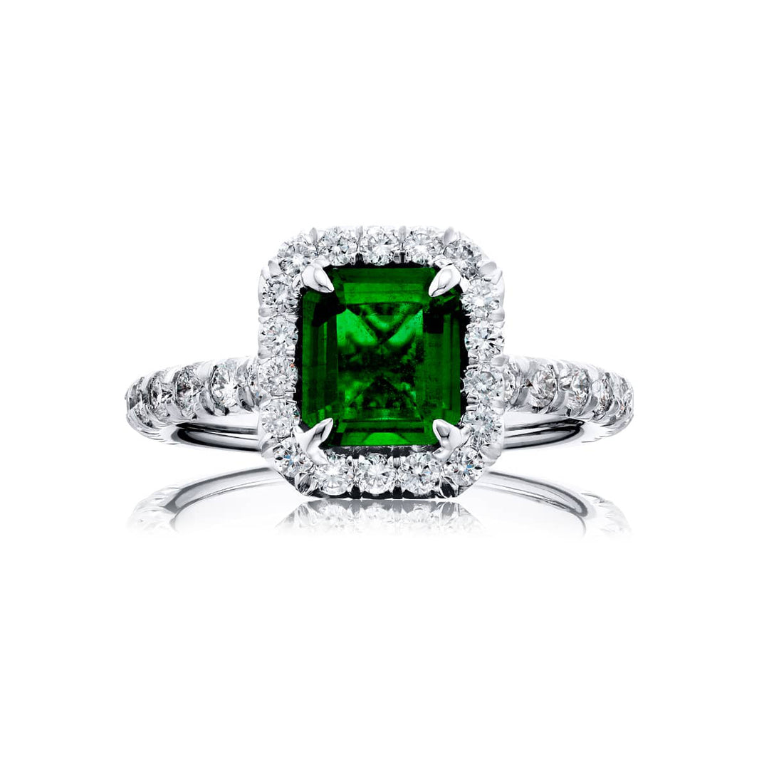 Platinum Emerald-Cut Emerald Micro Pave Ring