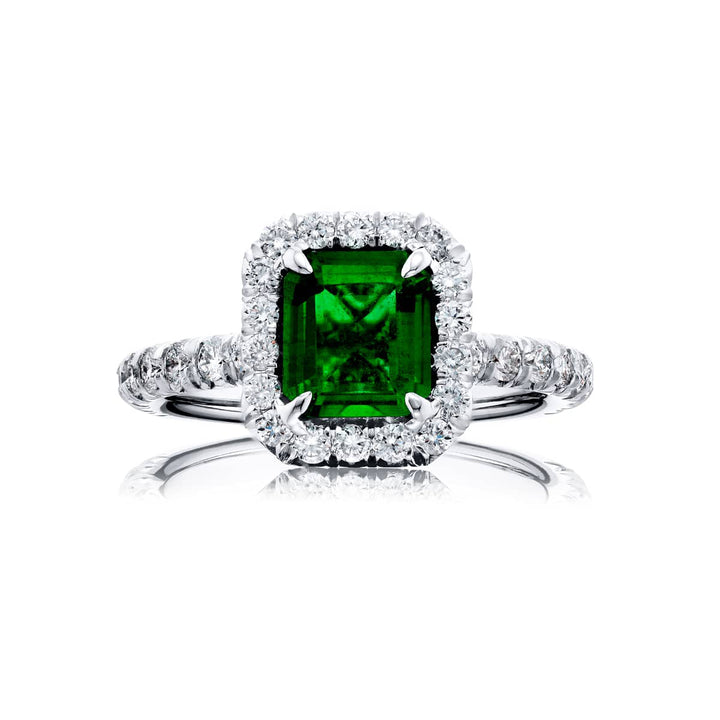 Platinum Emerald-Cut Emerald Micro Pave Ring