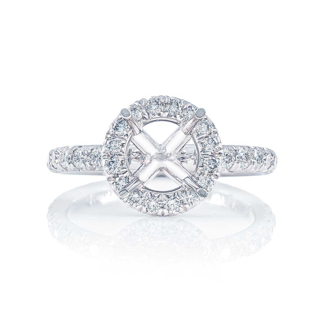 Platinum Semi-Mount Ring with Diamond Micro Pave Halo