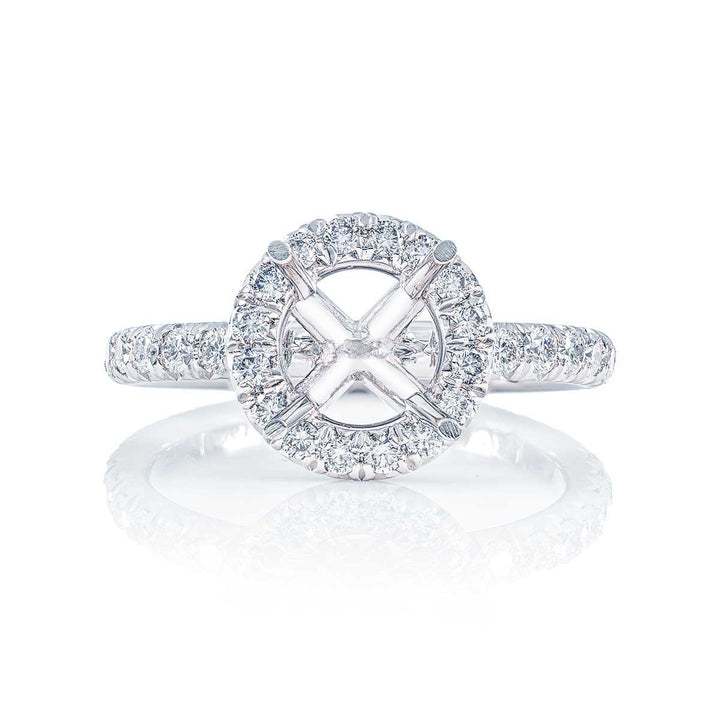 Platinum Semi-Mount Ring with Diamond Micro Pave Halo
