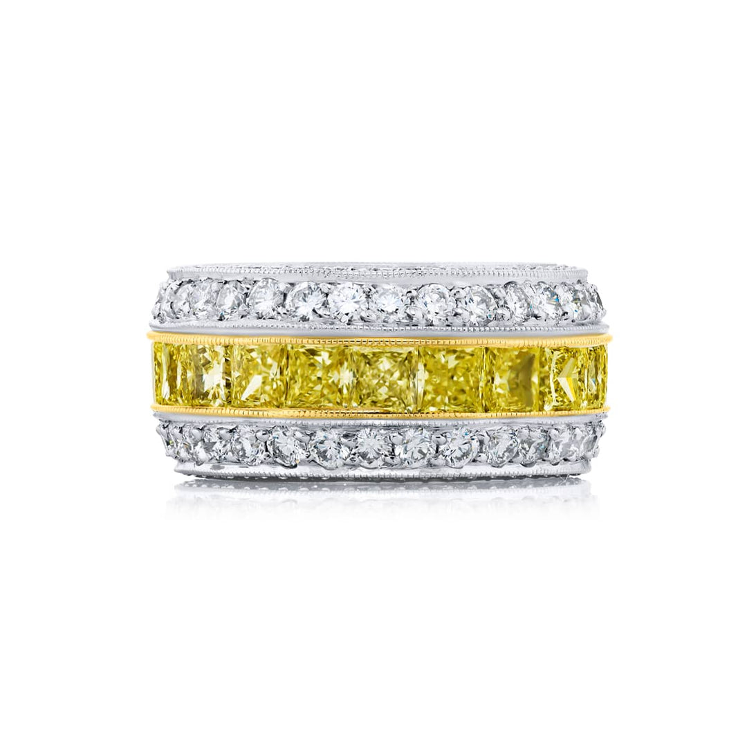 18K Yellow Gold and Platinum Three-Row Fancy Yellow Diamond Eternity Band